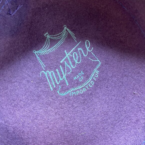 Vintage Mystere Purple Violet Imported Fur Hat Veil Netting Crystals Size 23 - Picture 5 of 9
